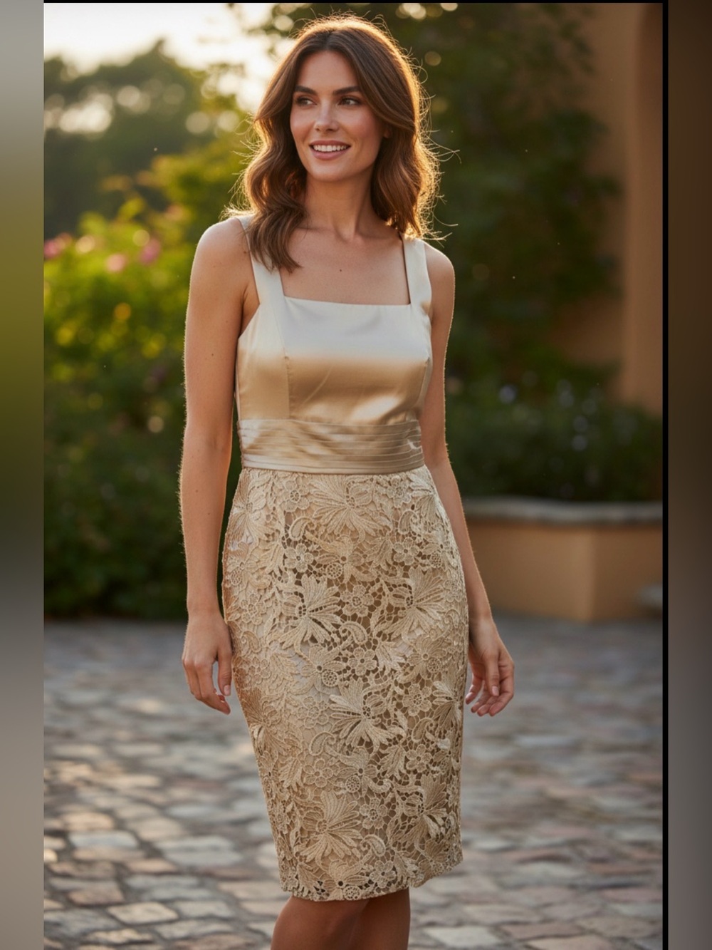 Miss New York‎ Women's 12 Gold Dress Formal Holiday Floral Cutout Empire Waist